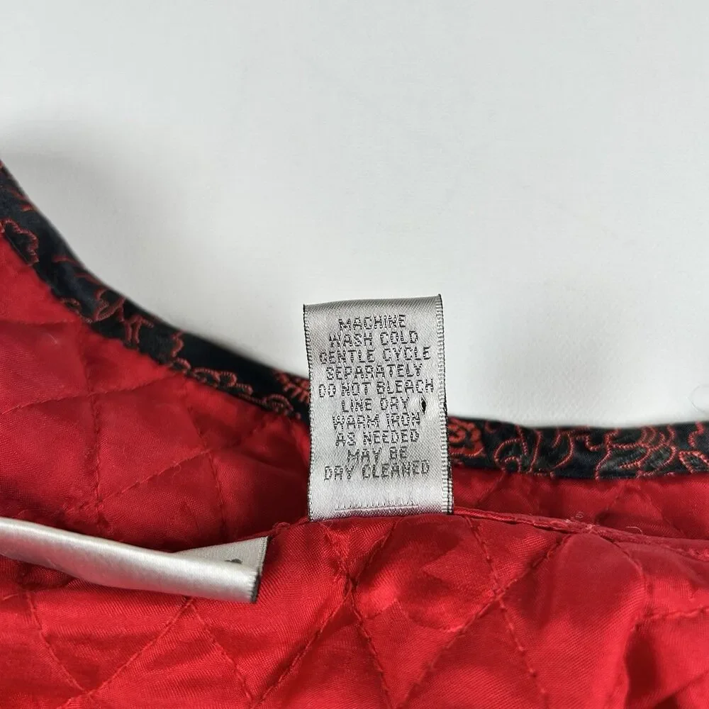 Chico's Silk Quilted Jacket Womens Sz 2 (L) Red Chinese Lantern Print Zip Front